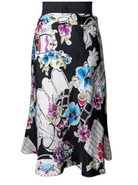 Valerie Stevens Sz 4 Silk Floral Abstract Fit & Flare Skirt Midi Length Colorful